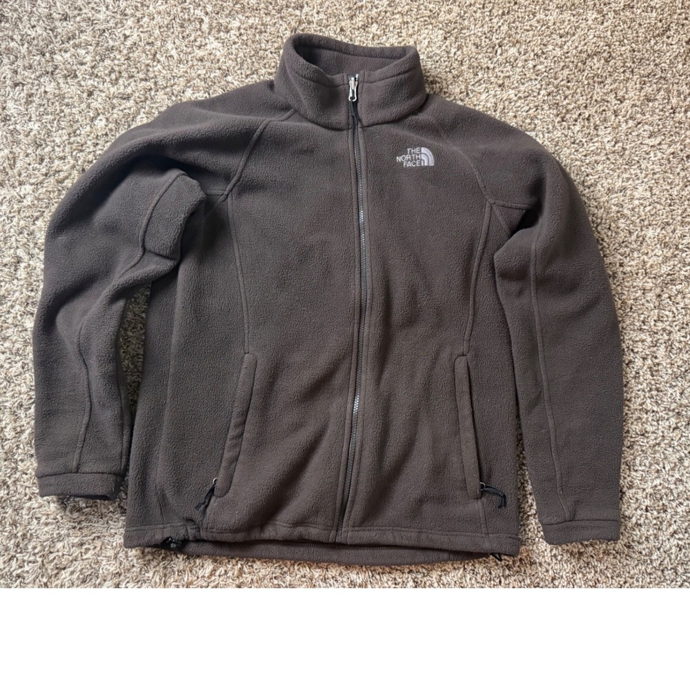 The North Face Womens Brown Full Zip Fleece Jacket Mock Neck Size L Large